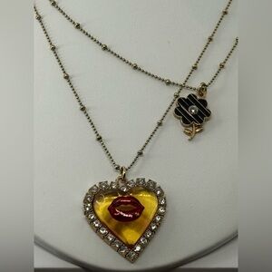 Vtg Betsey Johnson Lucite Heart Marilyn Lips double necklace